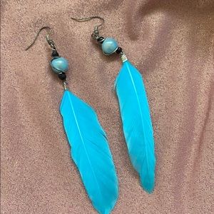 Blue feather earrings